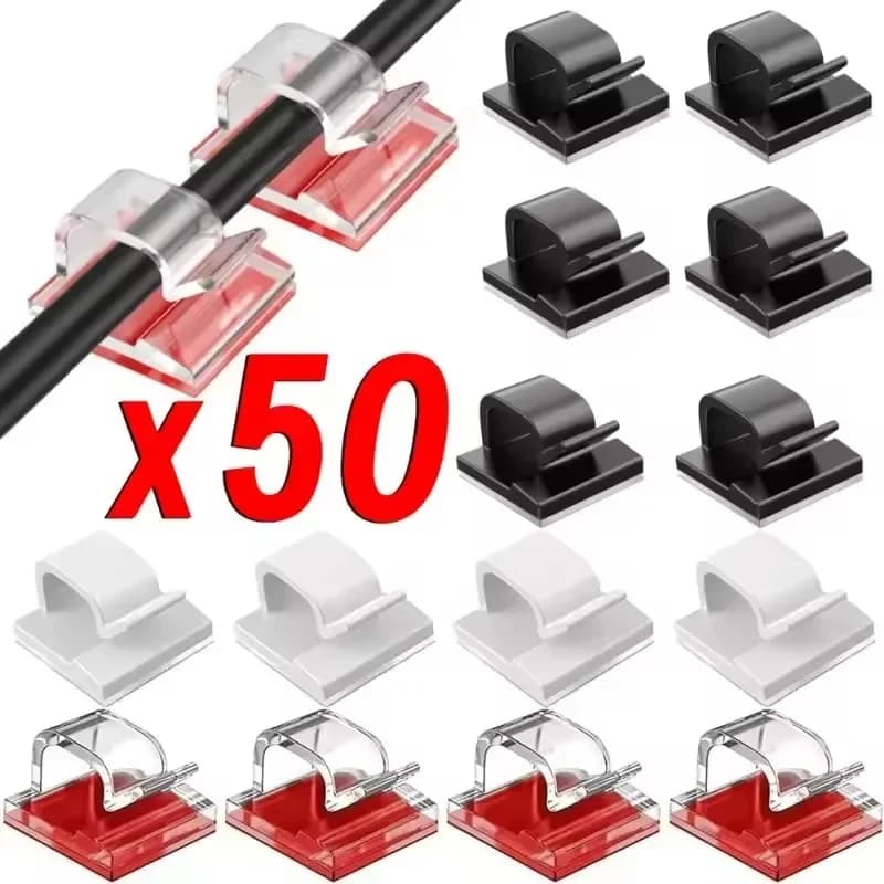 Clip Organizzatori Cavi 10/20/50 Pezzi, Ganci Adesivi per Gestione Cavi USB, Supporto Avvolgicavo, Morsetto da Scrivania per Casa e Ufficio