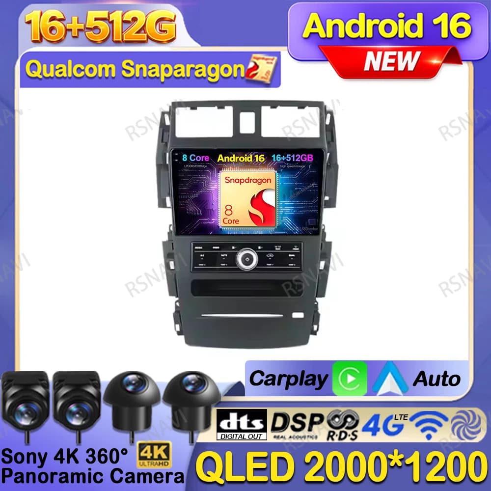Autoradio Android 15 Per Nissan Teana J31 230JK SM5 2003-2008 Multimediale QLED Navigazione Qualcomm 4G LTE DVD DSP Viedo Player BT