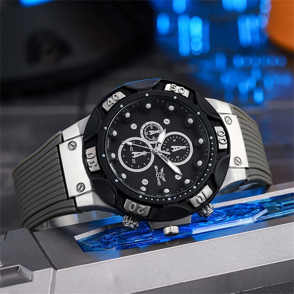 Men's Sports Quartz Watch With Military Big Dial Fashion 2024 New Men's Gift Watches Silicone Grey