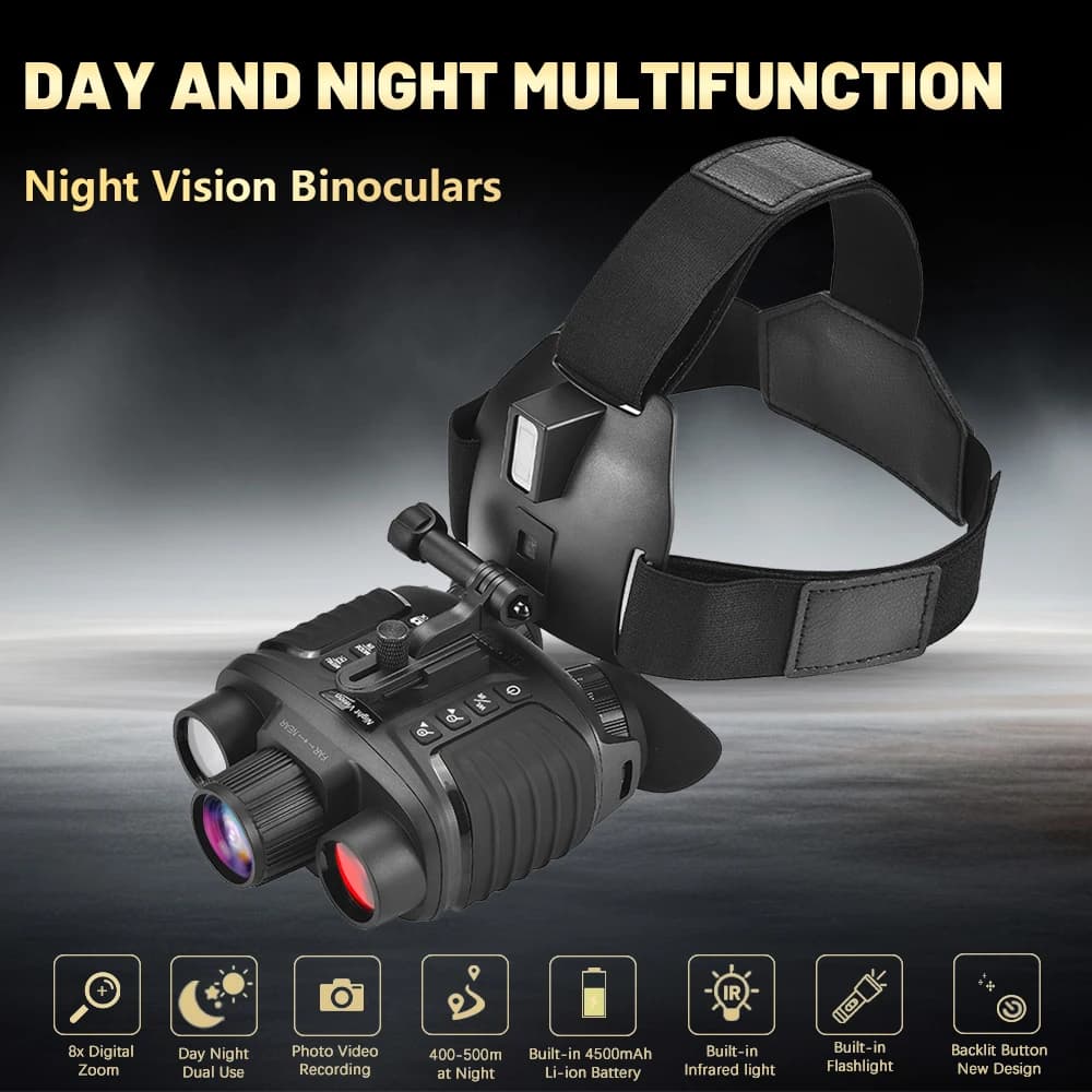 NV8360 4K FHD Occhiali per casco per visione notturna a colori Binocolo digitale con infrarossi e torcia Visualizzatore notturno montato sulla testa