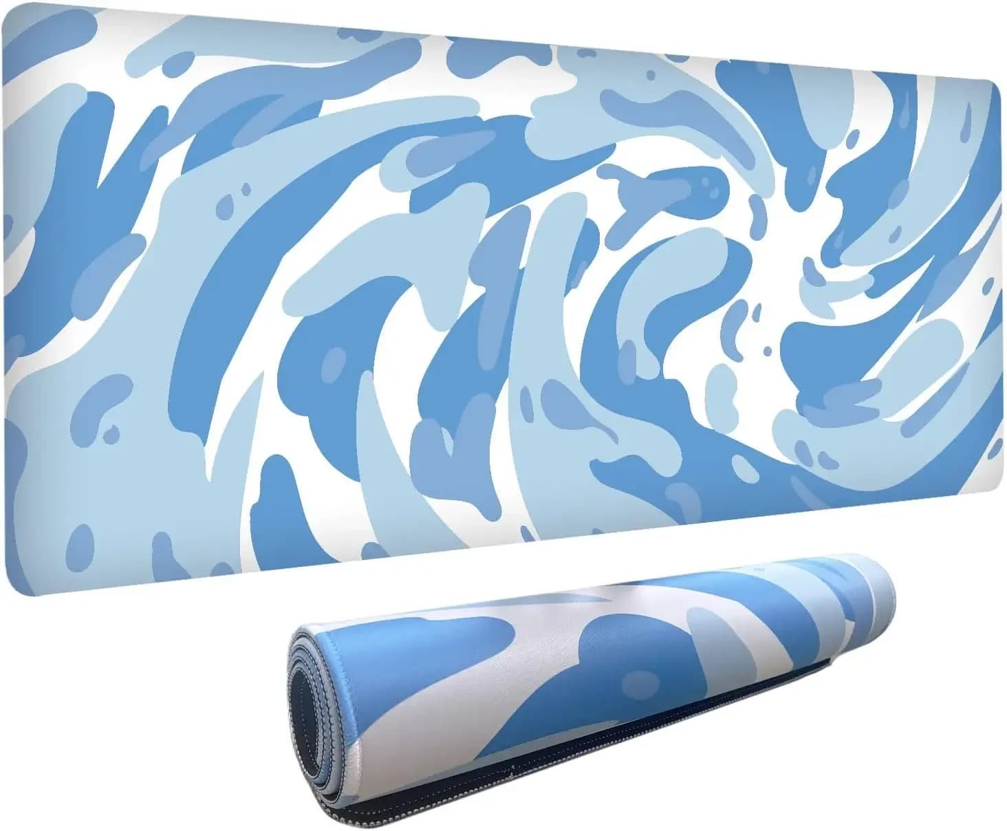 Tappetino per Mouse da Gaming con Motivo Mimetico Azzurro, Antiscivolo, Extra Large per Casa, Ufficio, Laptop, Tastiera e Decorazione Scrivania