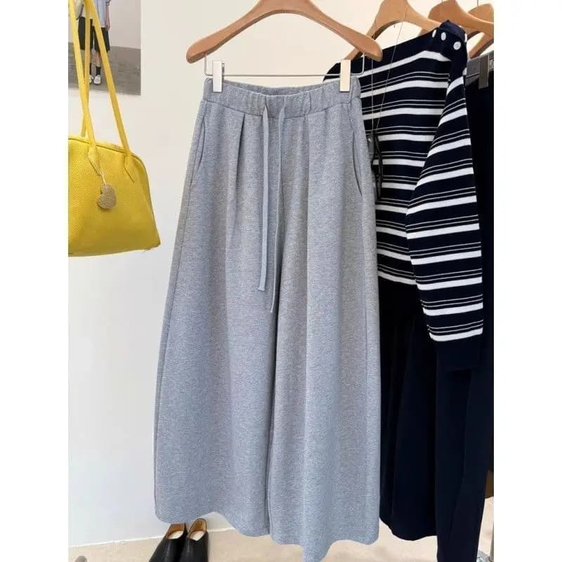 Pantaloni a Gamba Larga da Donna Stile Coreano, Nuovi per Autunno Inverno, Comodi e Morbidi, con Cintura, Casual, alla Moda, Vita Alta, in Misto Cotone