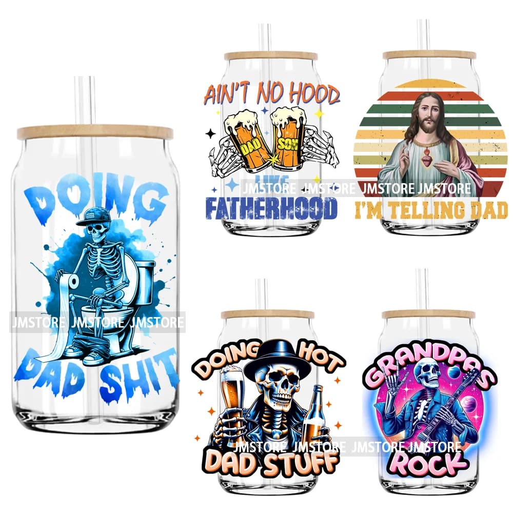 Doing Hot Dad Stuff Beer Bod Skeleton UV DTF Trasferimento Adesivi Decalcomanie Per Libbey Cold Cup Tazze Bicchiere Impermeabile FAI DA TE Artigianato Logo