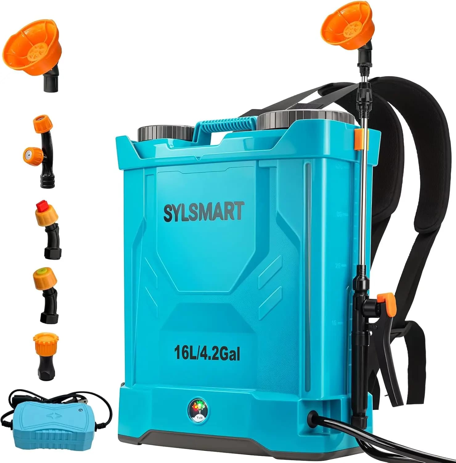 Spruzzatore a Zaino a Batteria da 4 Galloni, Pressione Regolabile 120PSI, Spruzzatore Elettrico Leggero per Giardino con 5 Ugelli