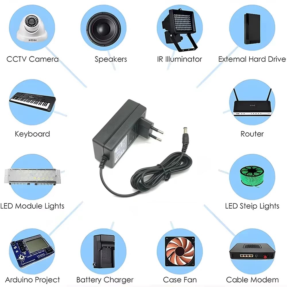 DC12V 1A Power Adapter 12W AC Power Adapter Suitable For Small Household Appliances AC100-240V to DC12V 1000mA Charger