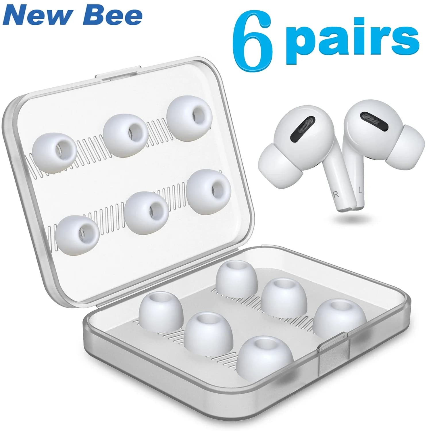 New Bee 6 pairs of silicone tips for Airpods Pro Ear 3 sizes S/M/L spare ear tips with dust net with box