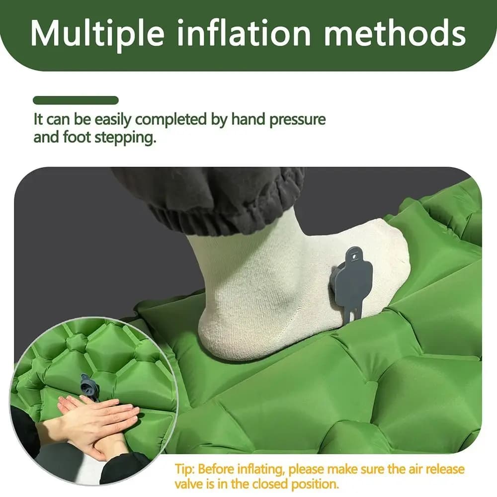 1Pcs Durable Single Camping Air Mattress Ultra Lightweight Moisture Resistant Tent Sleeping Mat TPU Portable Foot Strap Pillow