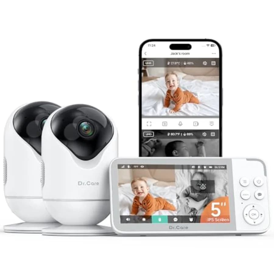 Dr.Care VistaView 5 Monitor per Bambini Smart WiFi con 2 Telecamere - Risoluzione 2K, Controllo App, Schermo Diviso 1080P, Rilevamento del Pianto e del Movimento