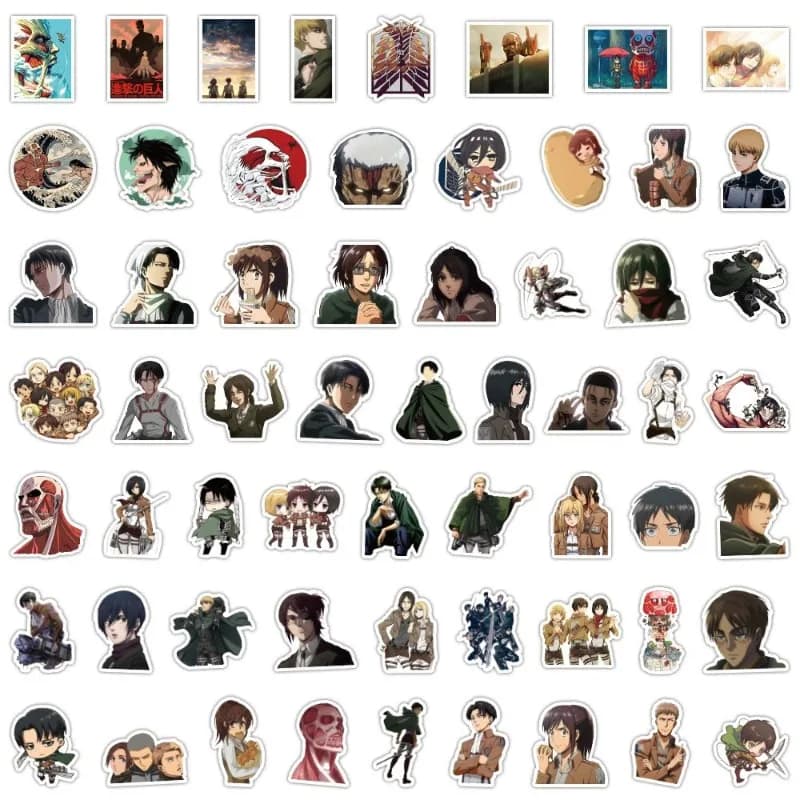 60 Pezzi Adesivi Anime Attack on Titan, Decorazioni Impermeabili Carine ed Estetiche per Laptop, Custodie per Telefoni, iPad, Valigie, Bottiglie d'Acqua