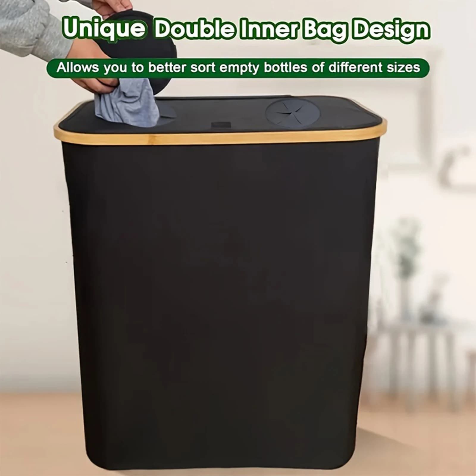 140L Foldable Oxford 2 Sections Laundry Hamper Removable Bag Storage Basket Large Dual Laundry Basket for Bedroom Bathroom Dorm