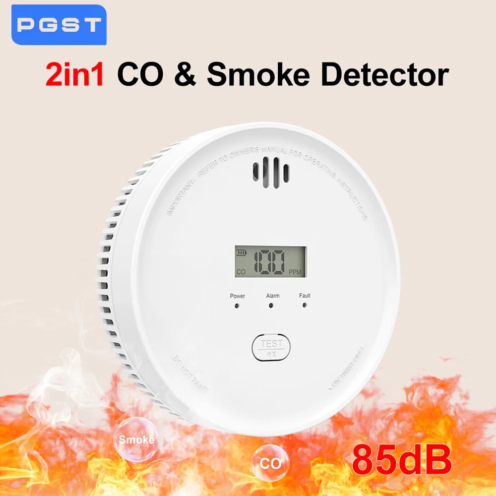 Rilevatore Combinato di Fumo e Monossido di Carbonio 2-in-1 Certificato CE, Funzionamento a Batteria, Sicurezza Antincendio per la Casa