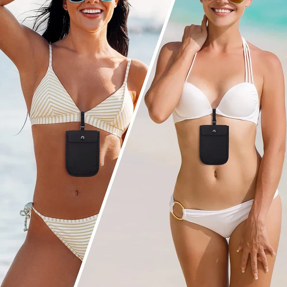 Portafoglio da donna con reggiseno nascosto Portafoglio da viaggio in tinta unita Portafoglio con patta Chiusura con cintura per soldi Tasca per raccoglitore Tasca da donna in cotone