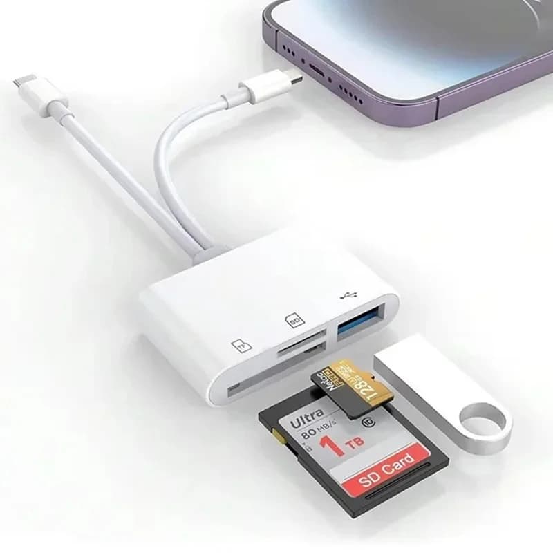 5 In 1 SD Card Reader 8-pin /Type C to USB 3.0/SD/TF Card Adapter Memory Card Reader for iPhone iPad MacBook Samsung Andro