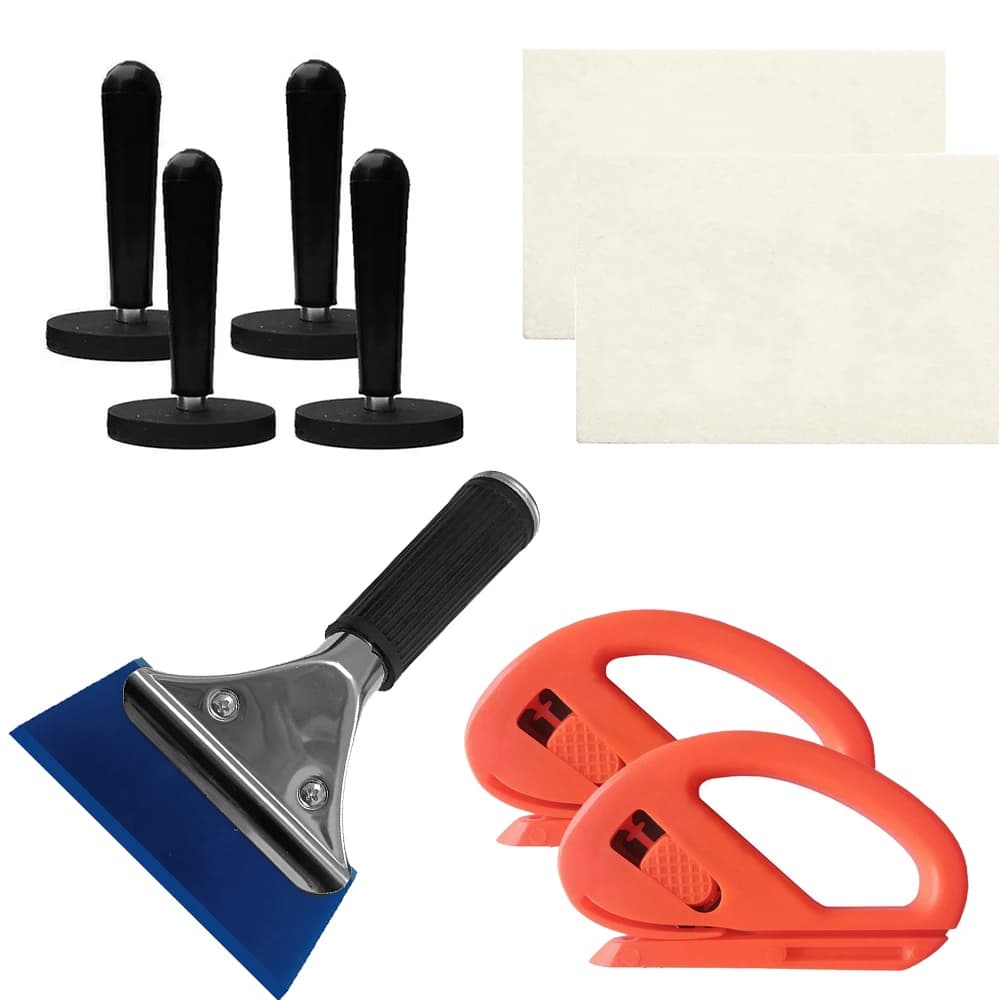 Kit 9 Pezzi per Oscuramento Vetri Auto, Strumenti per Installazione Pellicole, Raschietto, Micro Spatola, Taglierina per Vinile