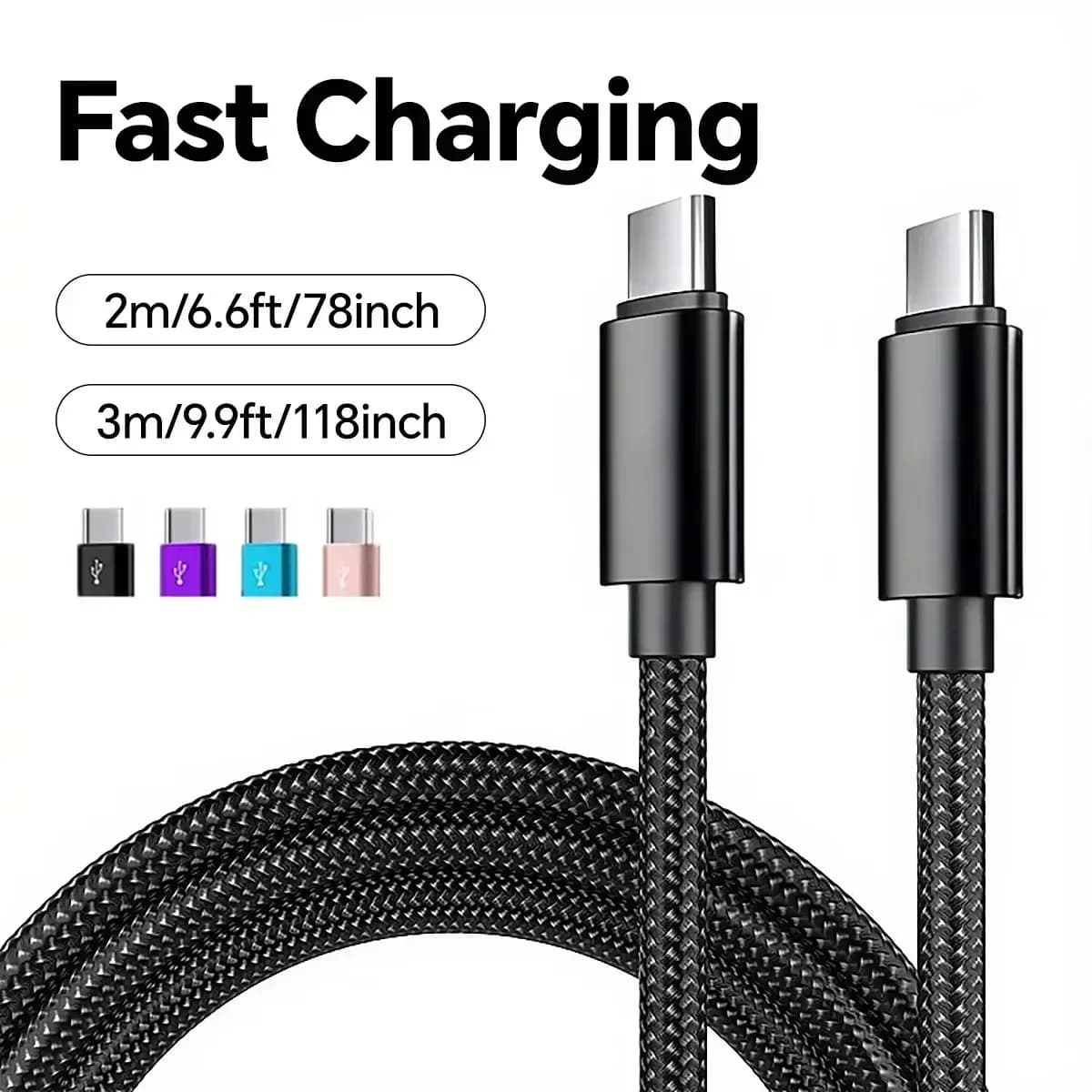 3M 66W 5A Nylon 1M 2M USB C To Type C Fast Charging Cable for Iphone 15 16 17 Pro Max Samsung S24 Xiaomi OPPO Charging Cable