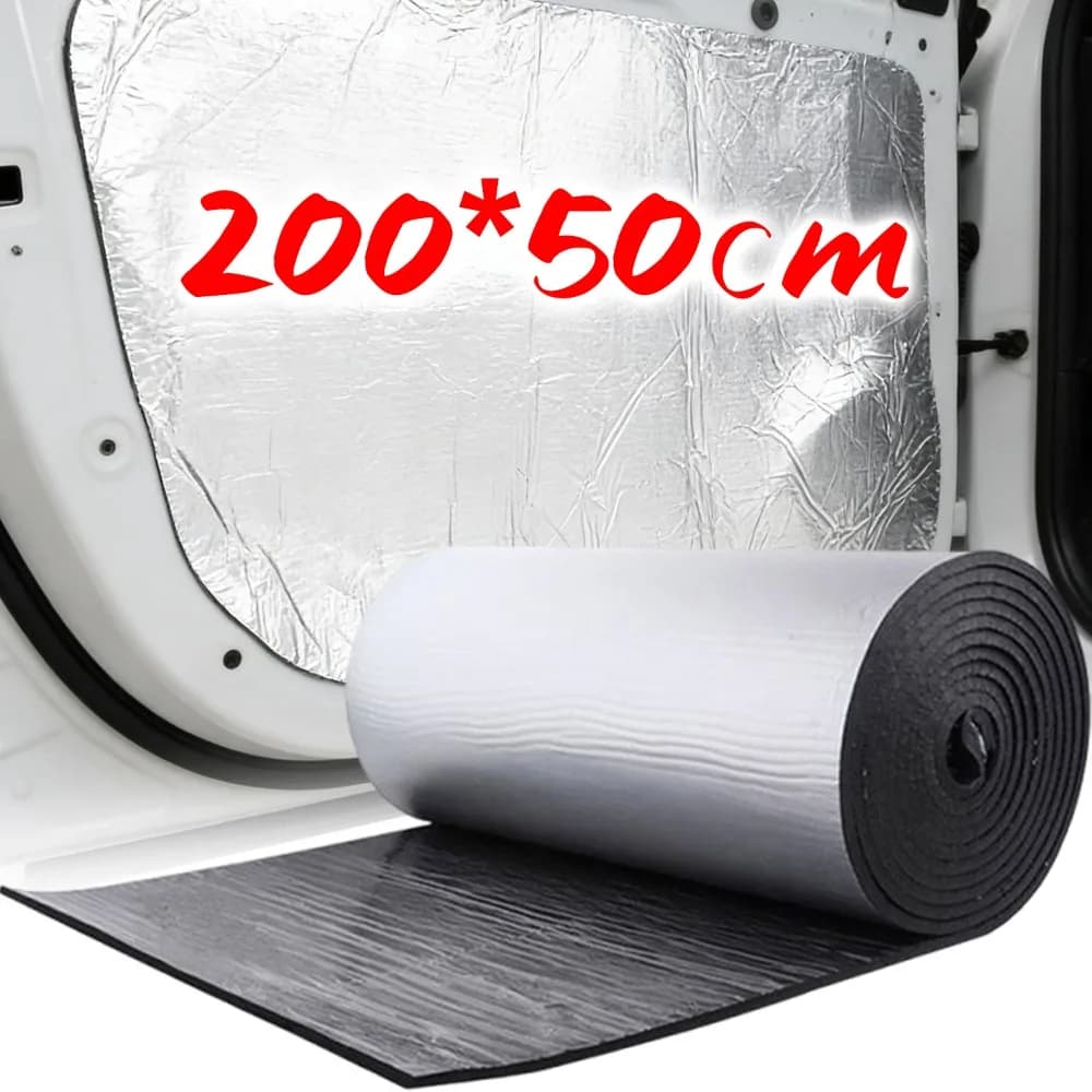 Fonoabsorbent Car Mat, Insulation for Hood, Doors and Flooring, Aluminum Thermal Protection, Self-adhesive Rubber Foam 200x50cm