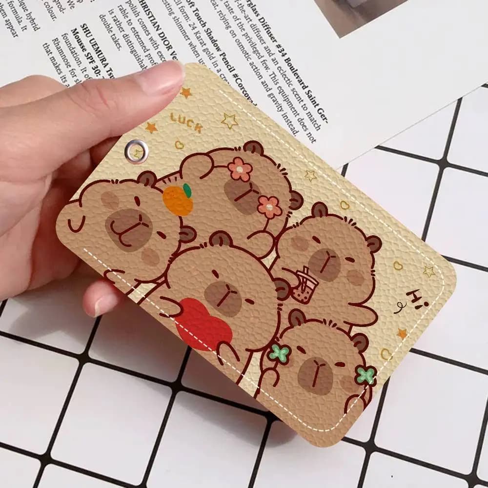 Rectangular Badge Door with Cute Capibara, Keyring, Access Towel Case, Leather Keyring Ring