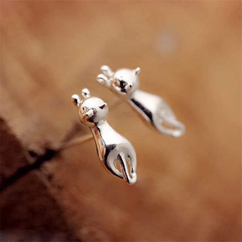 Cute 925 Silver Needle Hypoallergenic Cat Stud Earrings for Women Girls Fashion Elegant Party Gifts Jewelry Brincos eh462