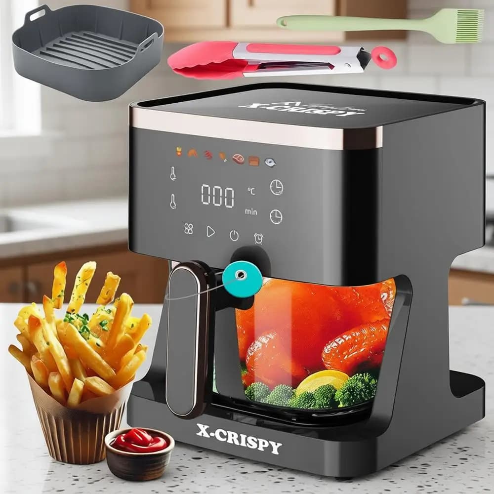 Convection oven with Air fryer, Non-Toxic 5,2 QT Transparent Bowl | Shrimp, steaks, fries, fins, chicken and more | Precise