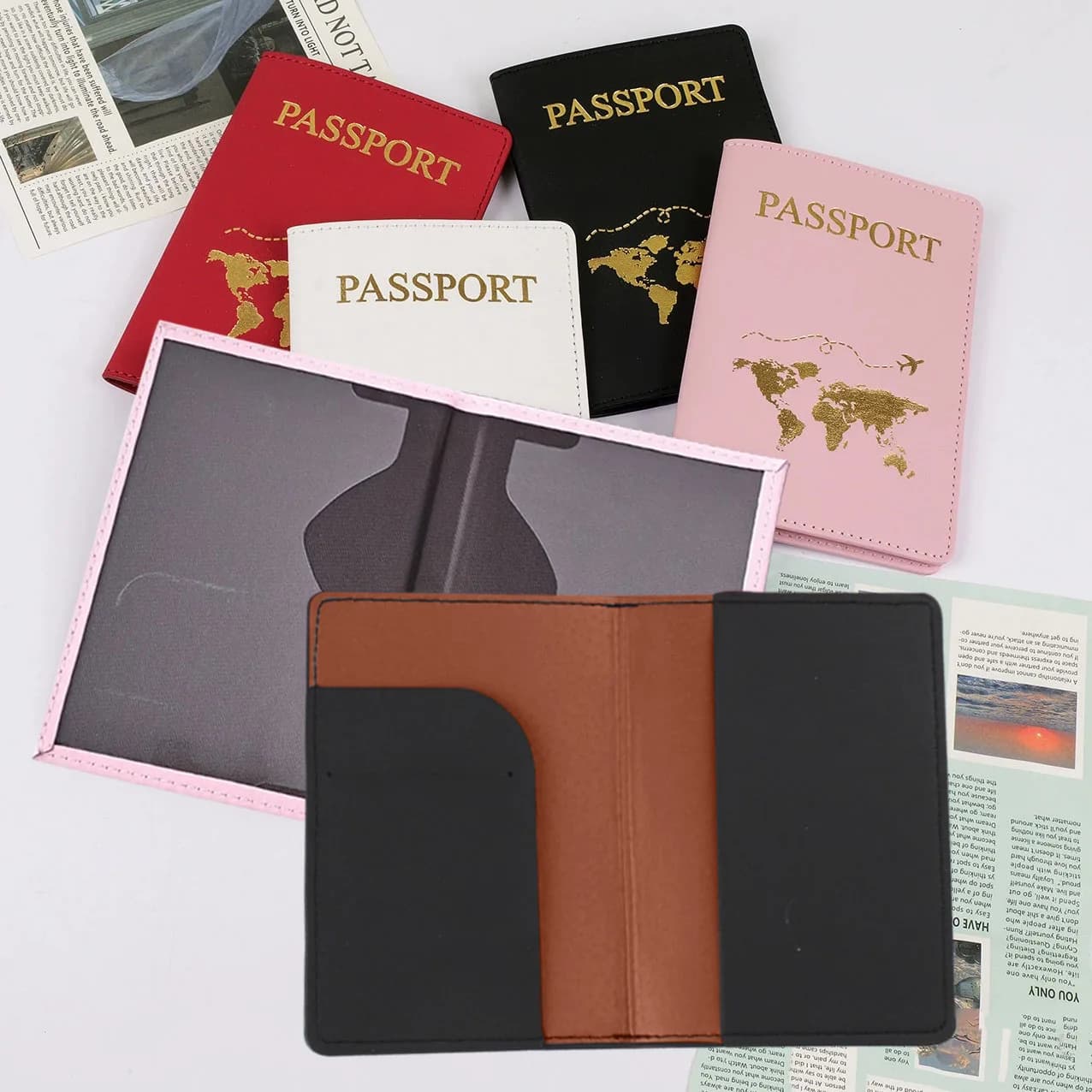 New World Map Passport Cover Organizer - Protective Card Case ID Document Wallet Credit Card Holder for Travel