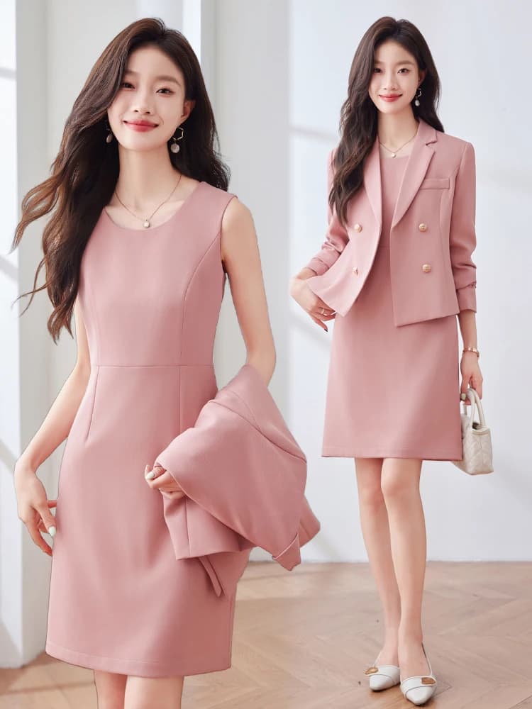 Pink Suit Jacket Women's Spring Autumn Commute Elegant Sales Professional Dress Suit Set Loose Style Long Sleeve Button up