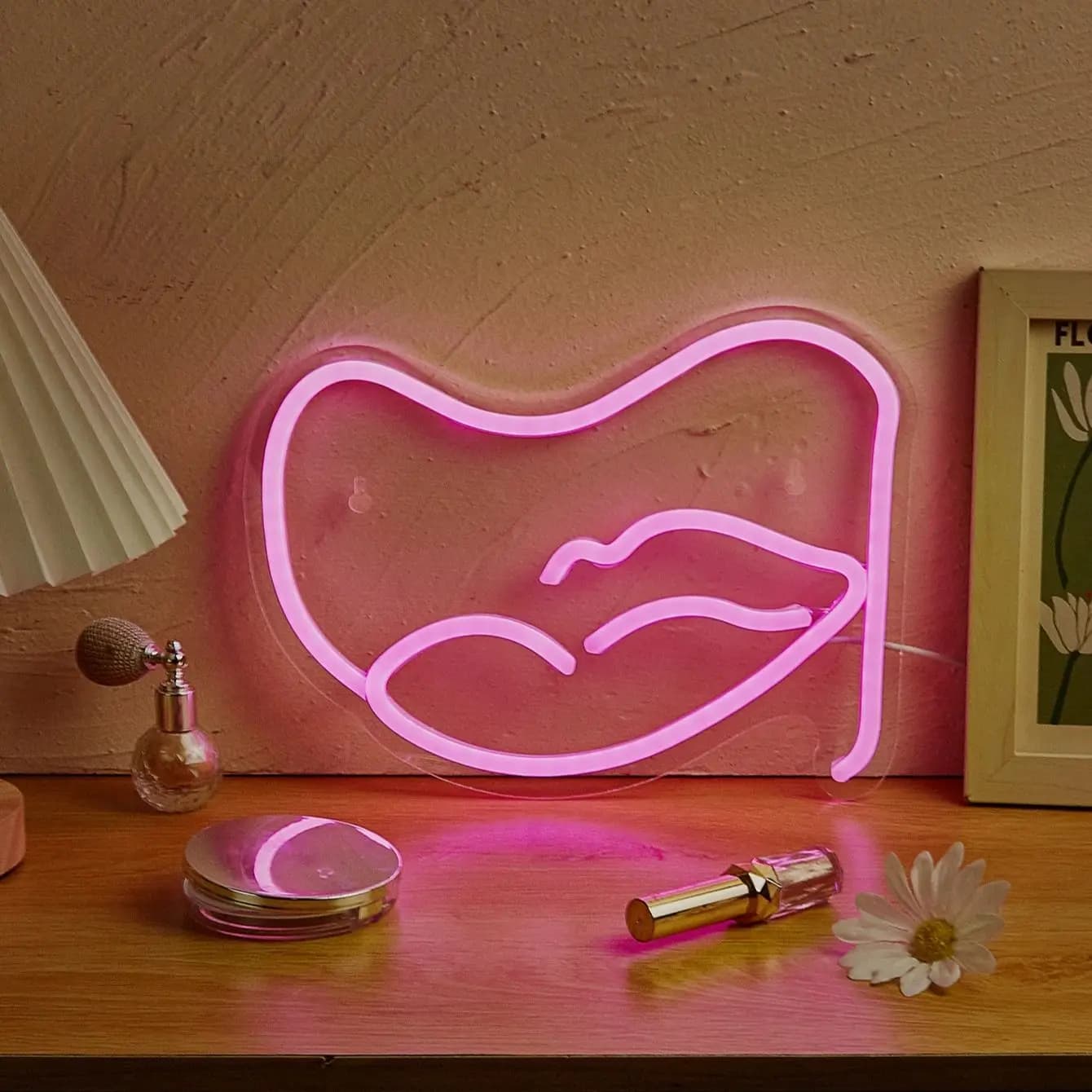 Chi-buy LED Neon WeChat Lips, Insegna Luminosa a LED Alimentata tramite USB, Luce Notturna Adatta per Camera da Letto, Matrimoni, Halloween, Ringraziamento, Natale