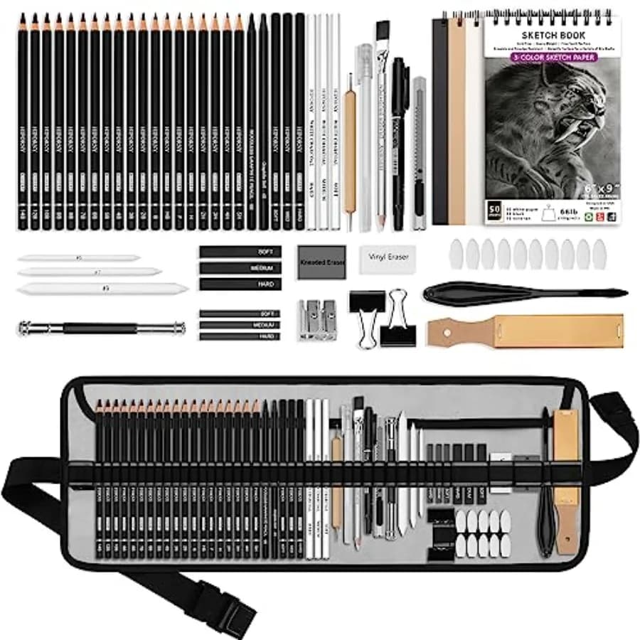 Pcs Drawing Kit Sketching Pencil Set, Sketch Pencils Art Supplies with 3-Color Sketchbook, Graphite, Charcoal, Drawing Pencils