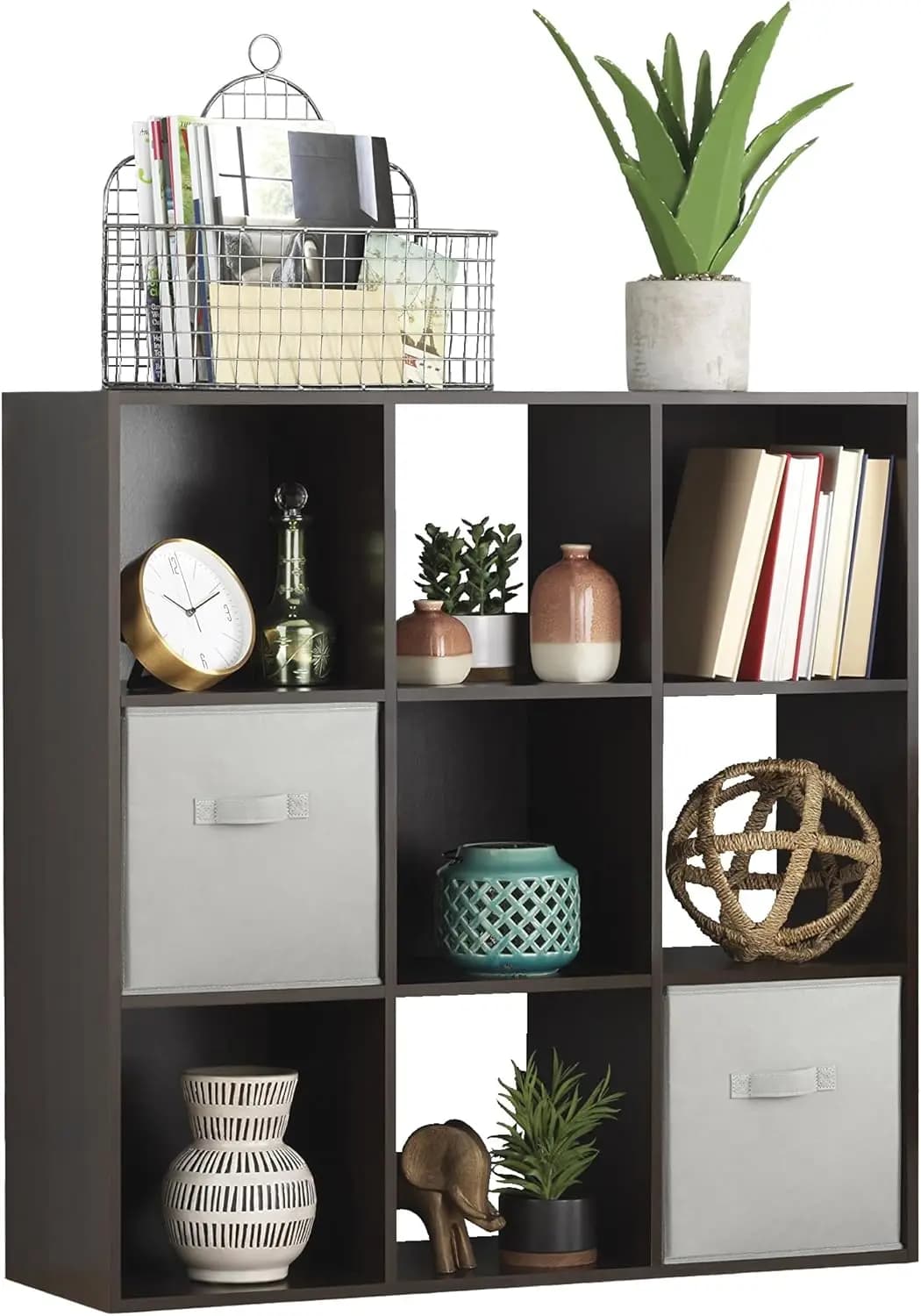 Organizzatore a 9 cubi, libreria impilabile a 3 livelli, scaffale espositivo aperto per soggiorno, camera da letto, ufficio domestico, Espresso