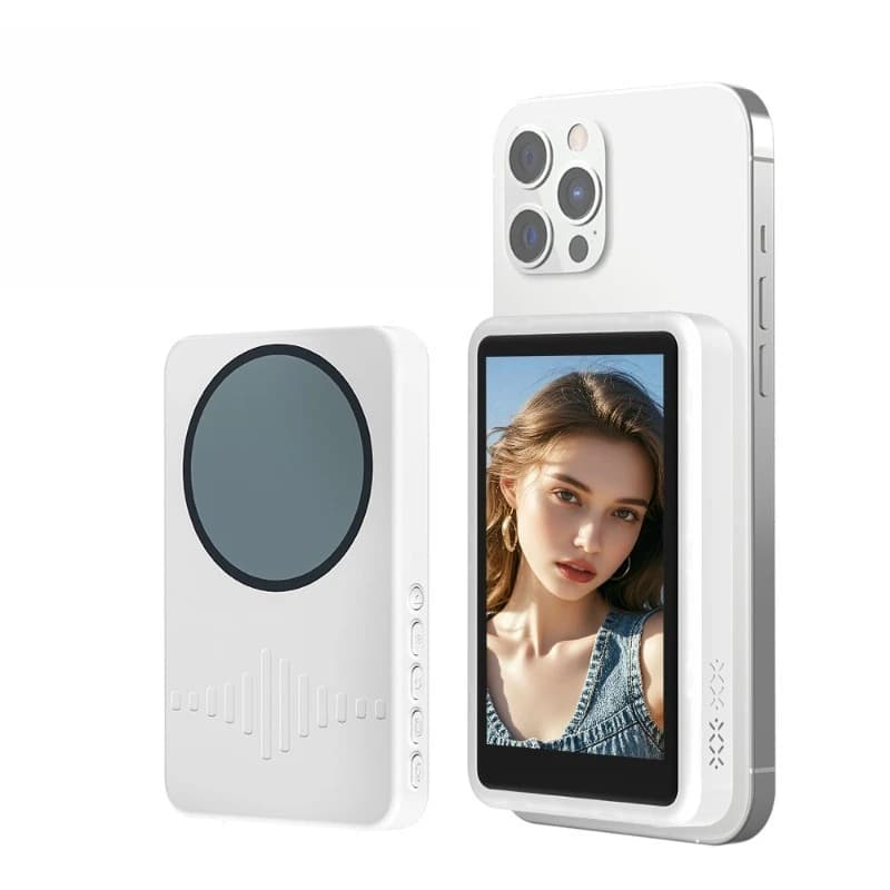 Dispositivo per lo stesso schermo del telefono cellulare, proiettore di luce di riempimento con display selfie magnetico Bluetooth per esterni
