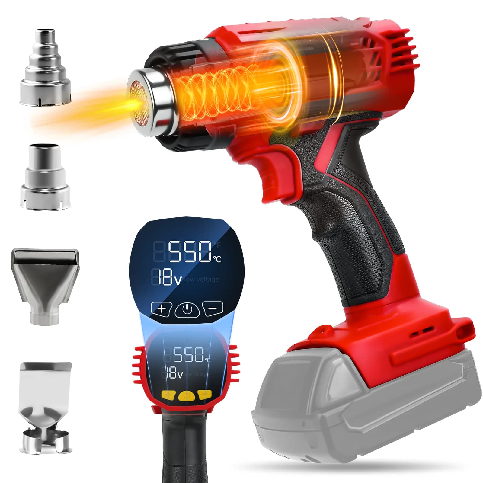 Pistola Termica Senza Fili 400W 50 ℃ -550 ℃ Pistola ad Aria Calda a Temperatura Variabile con Display LCD Digitale per Batteria Milwaukee 18V