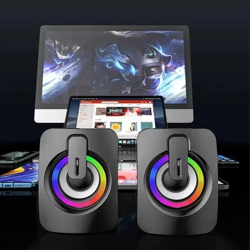 Portable Wired USB Speaker HiFi Stereo Surround Subwoofer LED Microphone High Sound Quality for Computers