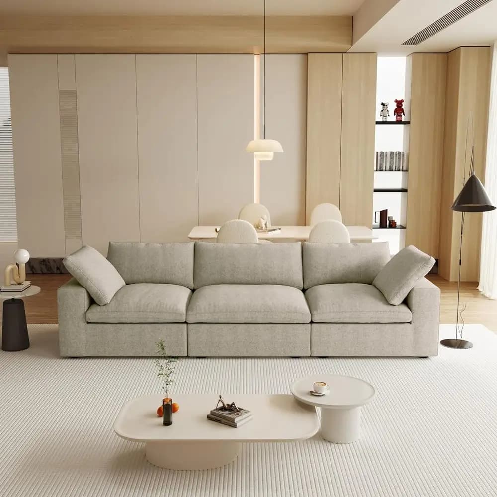 3-Seater Sectional Couch, Convertible, Removable Cushion Covers, Cloud Sofa, Suitable for Living Room or Bedroom, Khaki