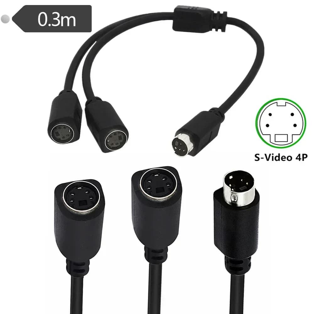 Cavo SVHS S-Video Cavo Splitter Adattatore Mini DIN a 4 pin Diviso un segnale video da maschio a 2 femmine Divisore a Y a 2 vie per TV VCR DVD
