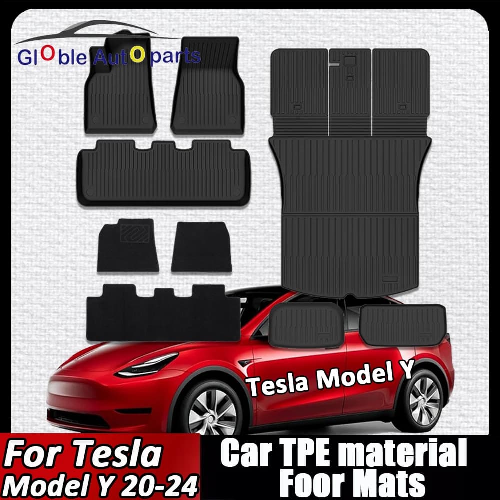 Car Trunk Mat For Tesla Model Y 2020 2021 2022 2023 2024 TPE Floor Mats & Cargo Liner All Weather Trunk Mats Floor Liner Mat
