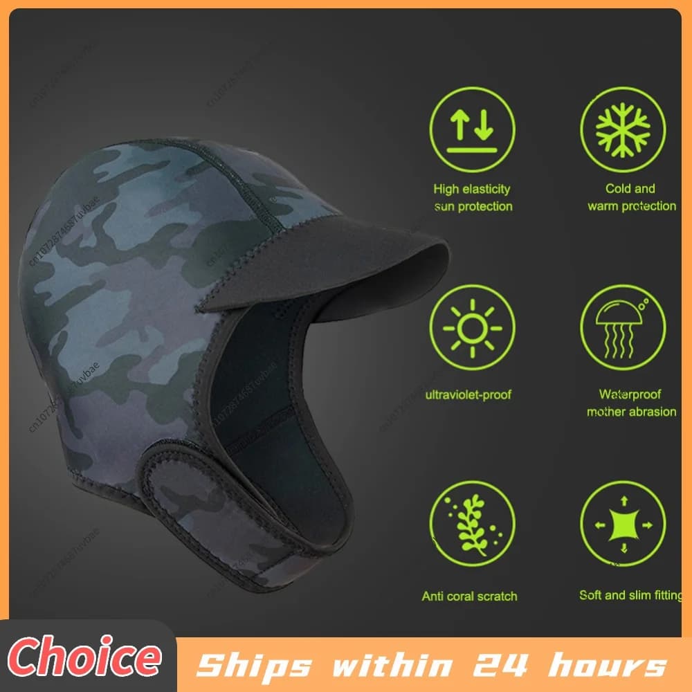 2MM Adult Snorkeling Hat Neoprene Mens Womens Diving Head Cover Sun Protection Winter Swimming Cover for Outdoor Surfing Wading