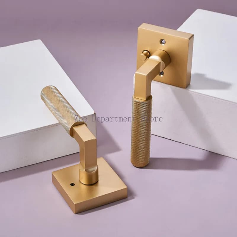 Maniglia Semplice Zigrinata per Porta con Serratura Privacy, Maniglia per Porta Bagno Senza Chiave, Maniglia Dorata per Porta Singola del Bagno, Pomolo per Porte Interne
