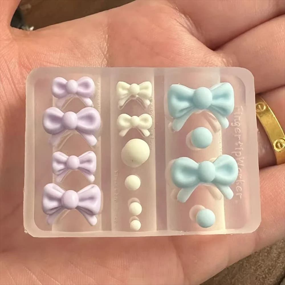 1Pcs Kawaii 3D Bowknot Nail Art Silicone Mold Pearl Bow Nail Charms Carving Mold DIY Bow Design Stamping Template Manicure Tools
