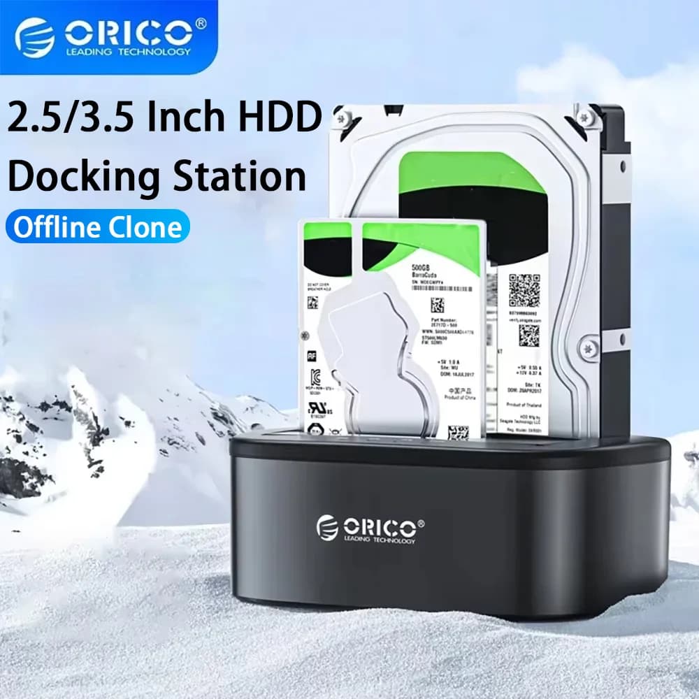 ORICO 2 Bay 2.5/3.5 Inch HDD Docking Station SATA to USB3.0 External Hard Drive Case for 2.5''/3.5'' HDD/SSD with Offline Clone