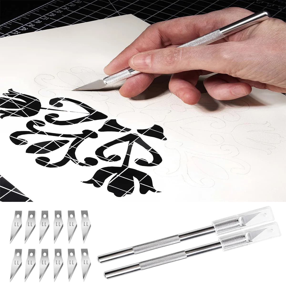 Set di coltelli per hobby # 11 lame in acciaio Exacto – Taglierina per adesivi artistici per carta, vinile, pelle, legno – Strumento per argilla polimerica