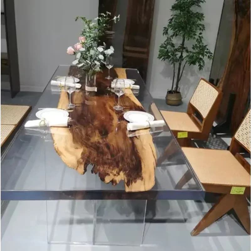 Hotel Indoor Natural Luxury Portable Waterproof Resin Restaurant Furniture Epoxy Resin River Table Art Style