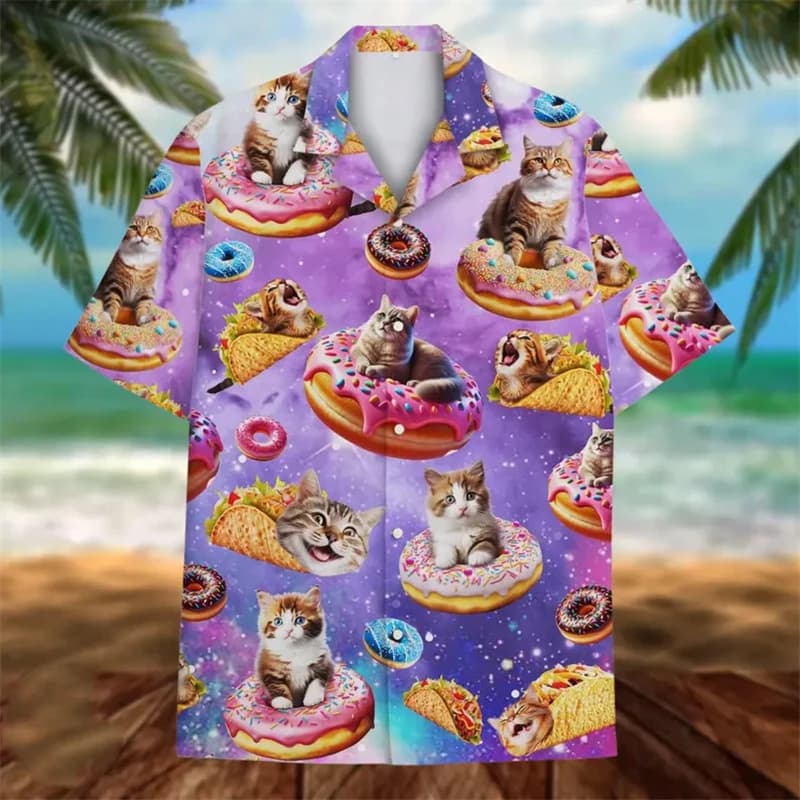 Cute Cat 3D Stampa Camicia al neon Abbigliamento da uomo Gatti Grafica Ciambelle Divertenti Casual Camicie a maniche corte Harajuku Camicetta da donna alla moda