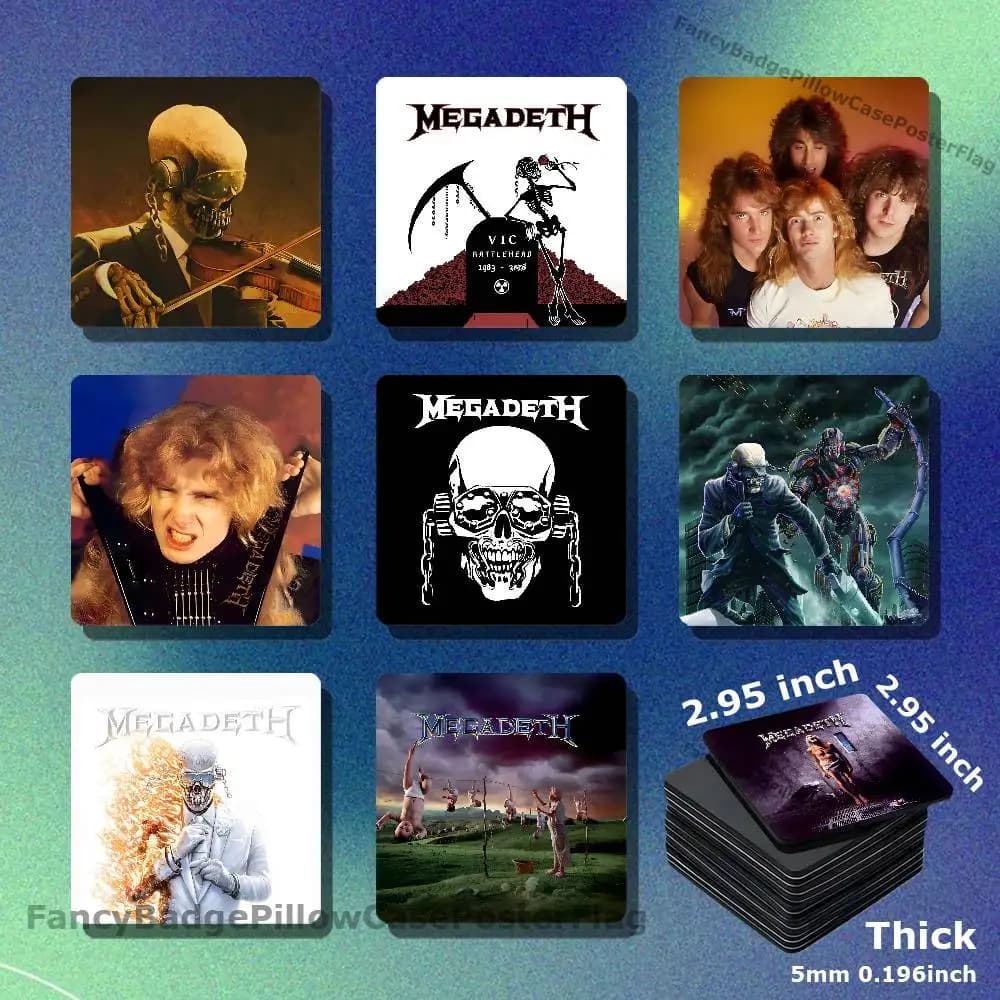 M-Megadeth Rust In Peace Acrylic Refrigerator Magnets Square Tiles with Magnetic Sheets for Home Decoration