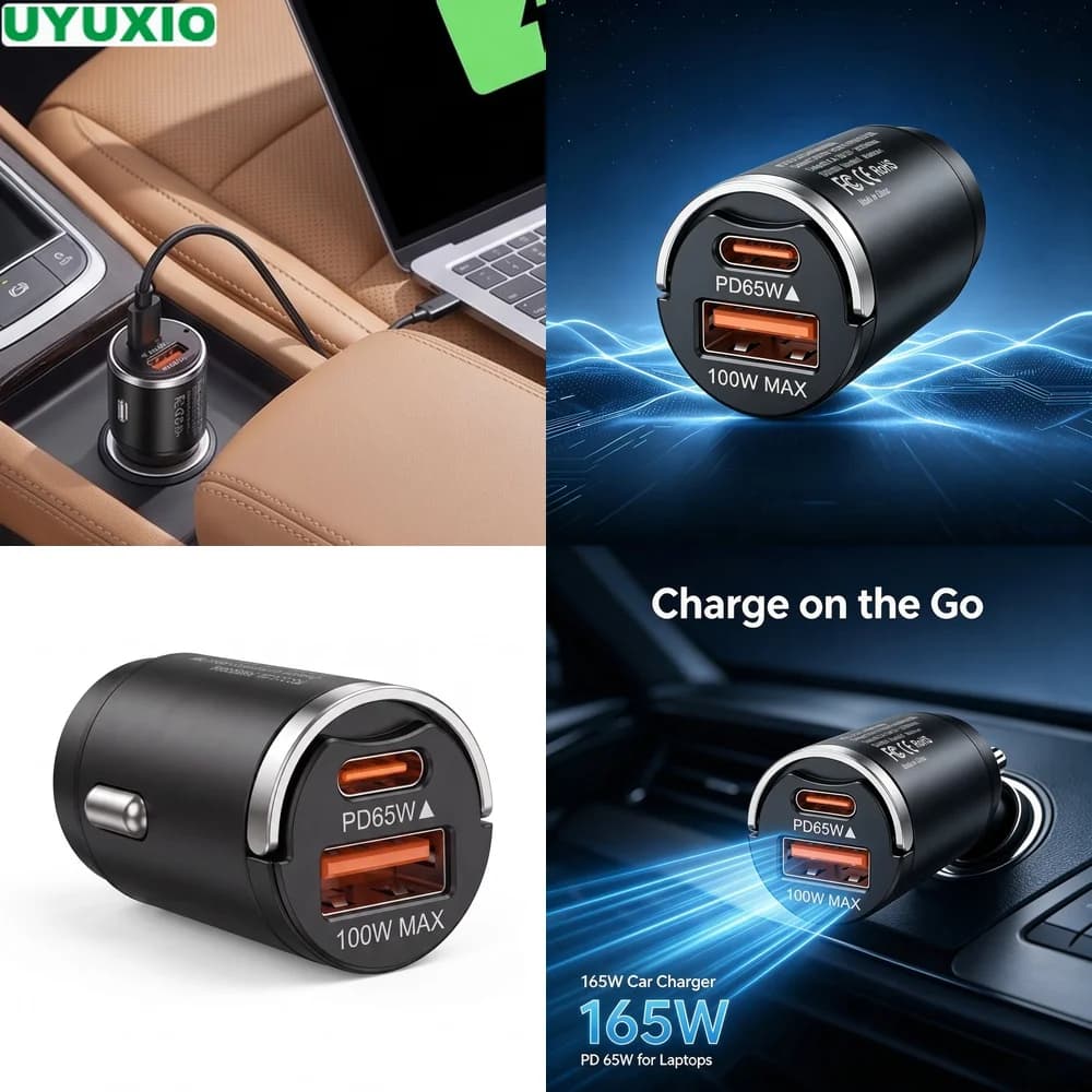 165W Dual Output Car Charger PD 65W Type C and 100W USB A Power Low Profile Metal Flush Mount for Road Trips and Daily Driving
