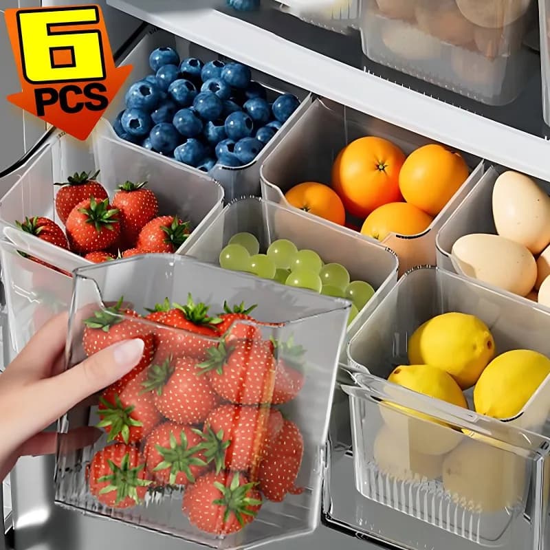 1/6PCS Scatole portaoggetti per porta laterale del frigorifero Scatola portaoggetti portatile per frutta e verdura Contenitori portaoggetti in plastica per uso alimentare da cucina