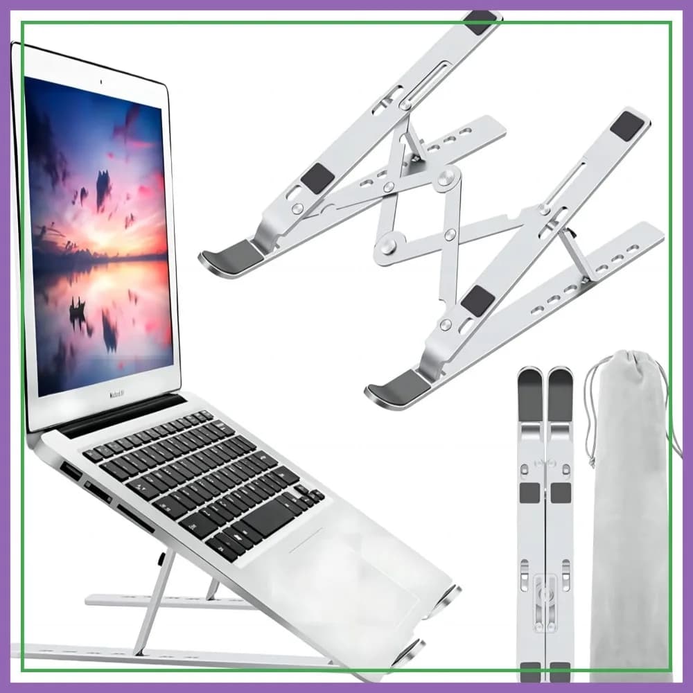 Supporto per Laptop Regolabile in Alluminio, Ergonomico e Pieghevole, per Computer Portatili e Tablet da 10-15.6 Pollici (Argento)
