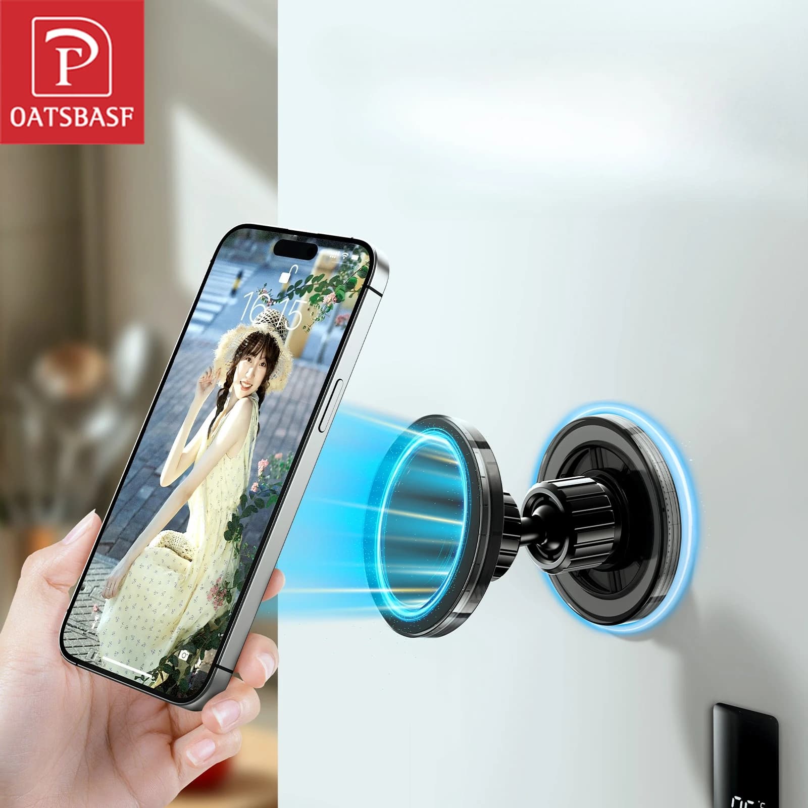 Supporto per telefono magnetico bifacciale Oatsbasf in metallo 360 ° Supporto per telefono girevole a doppio magnete universale per iPhone Samsung