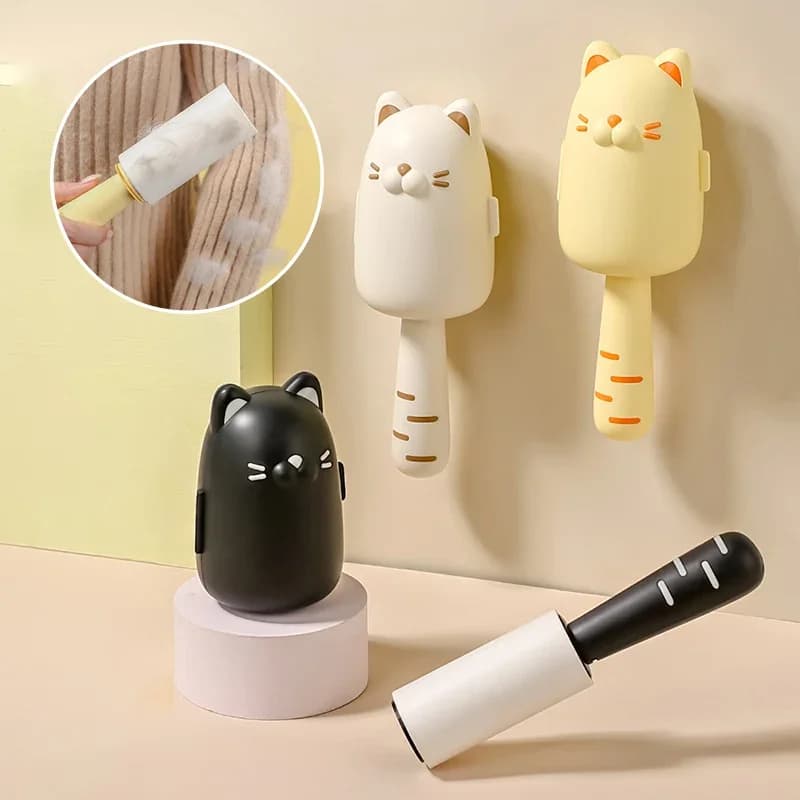 Cute Cat Shape Hair Remover Roller Tearable Adhesive Paper Dust Removal Roller for Clothes Pets Home Sticky Hair Cleaning Brush