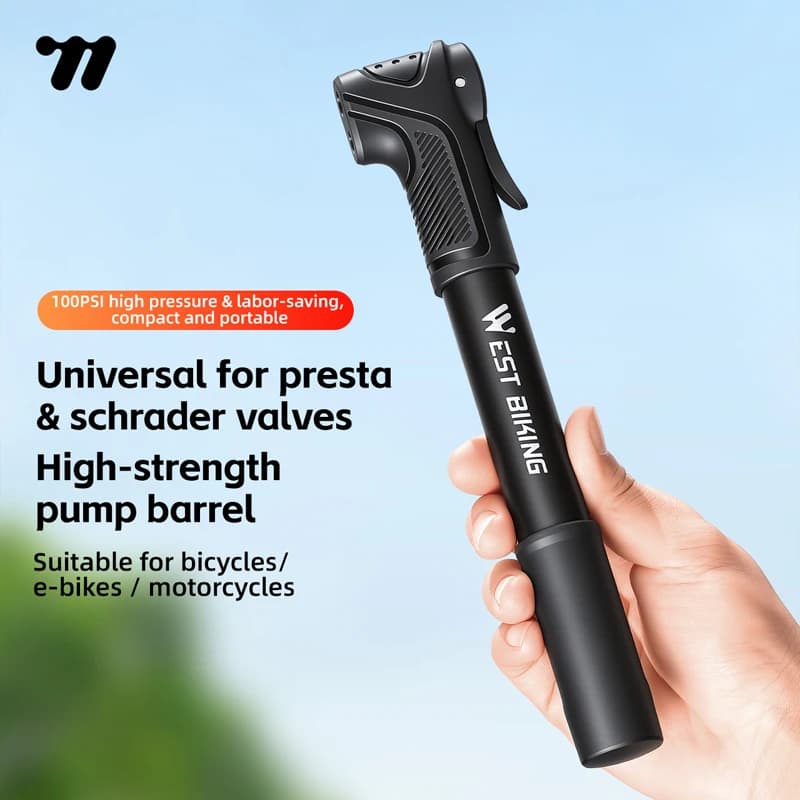 WEST BIKING Mini Bike Pump 100PSI Portable Hand Pump For Schrader&Presta Valve Motorcycle Electric Scooter MTB Road Bicycle Pump
