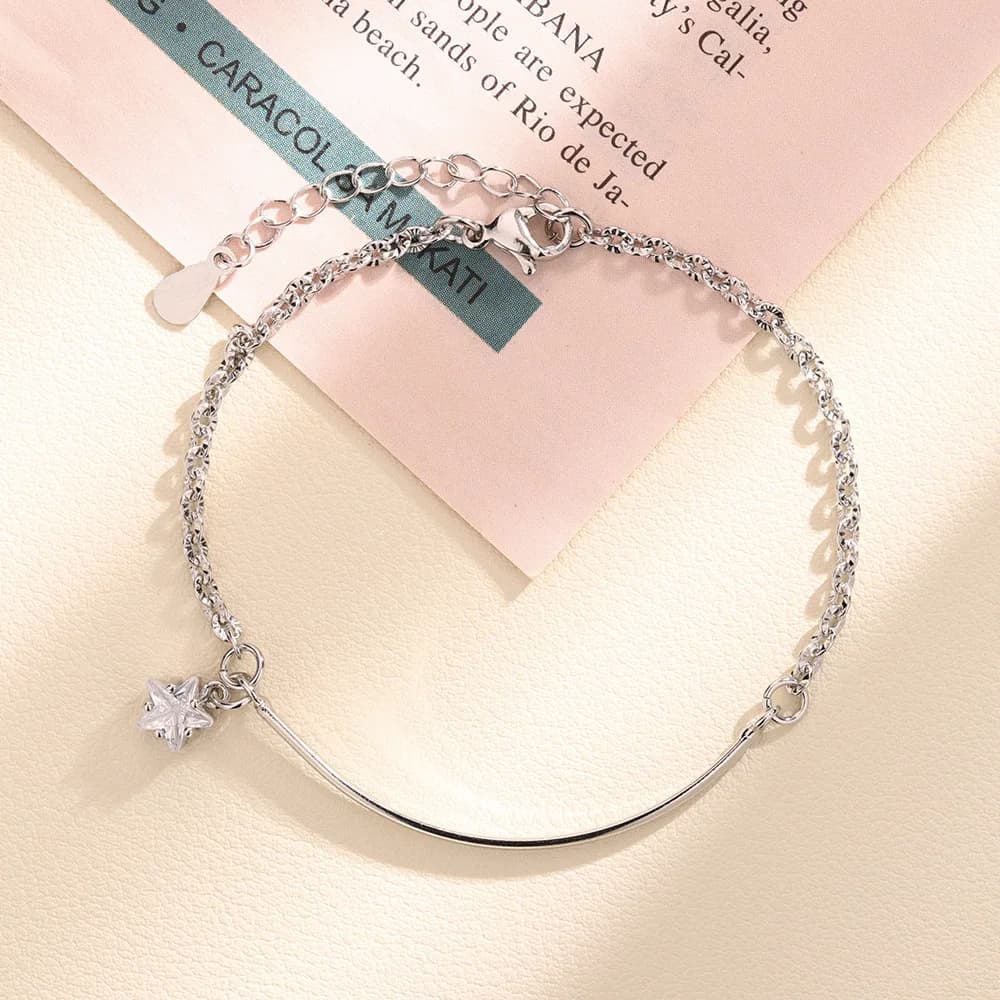 15+3cm New Silver Color Bracelet Clear Star Pendant Elegant Half Pendant For Woman Girl Fashion Jewelry Gift Dropship Wholesale