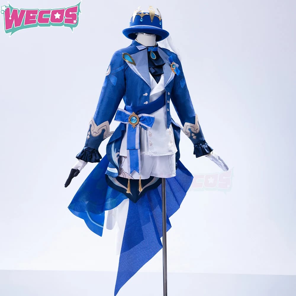 Costume Cosplay Furina Genshin Impact, Costume Wecos per Donne, Graziosa Uniforme Blu, Costume Furina Focalors con Cappello